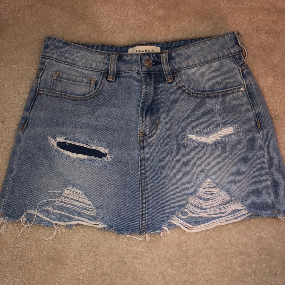 Distressed denim skirt